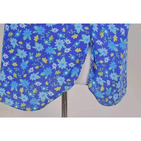 Vintage 80s Poly/Cotton Blue Floral Print Blouse | size Large - Picture 6 of 10